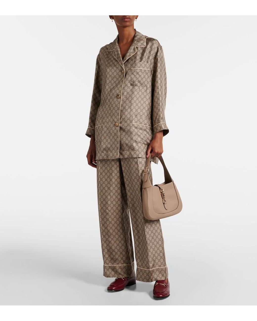 Gucci Brown Silk-Satin Jacquard Shirt