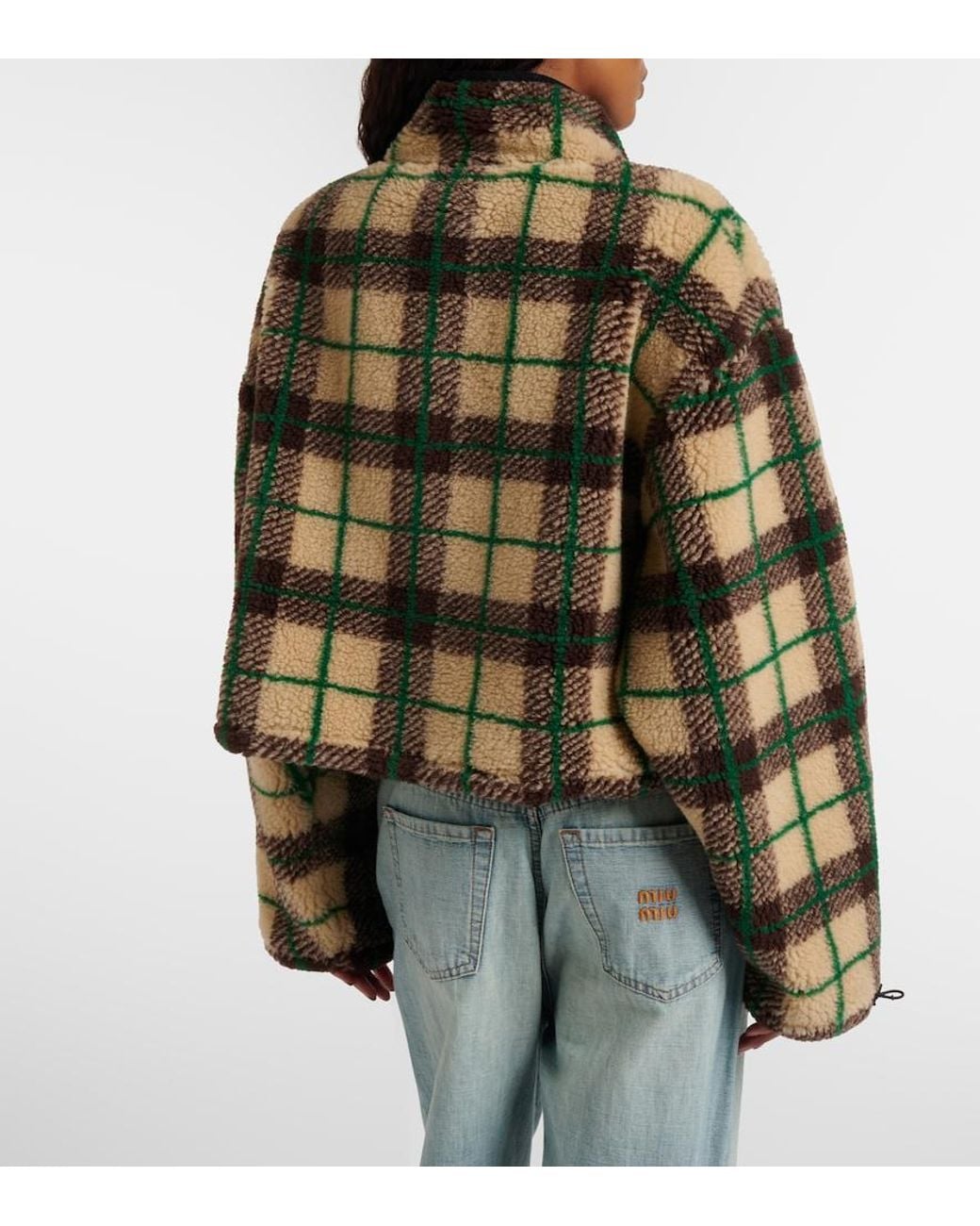 Miu Miu Multicolor Plaid Cropped Fleece Jacket