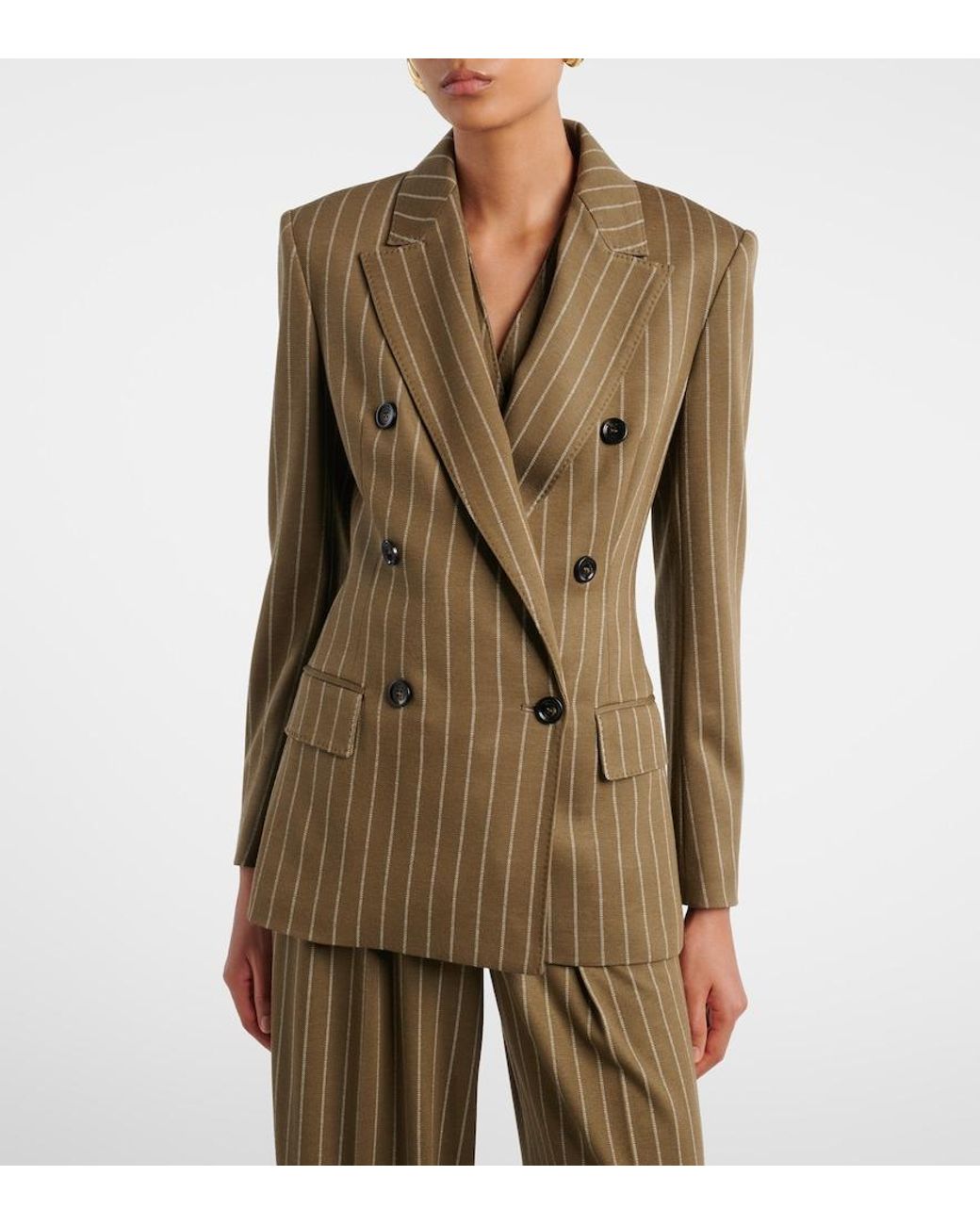 Max Mara Green Balta Pinstripe Double-Breasted Blazer