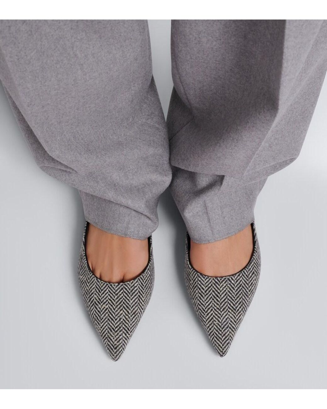 Jimmy Choo Gray Love Herringbone Ballet Flats