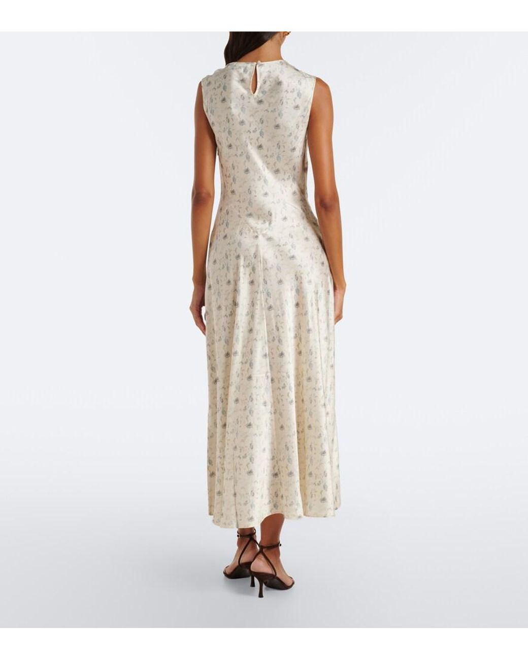 Doen White Adelana Floral Silk Satin Midi Dress