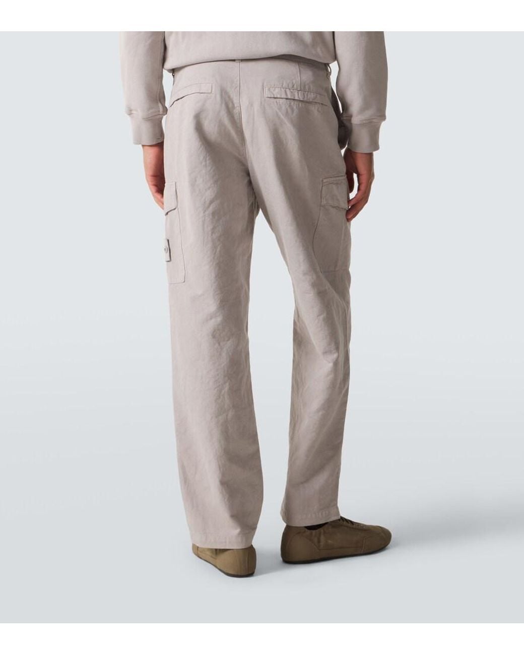Stone Island Gray Cotton And Linen Canvas Cargo Pants for men