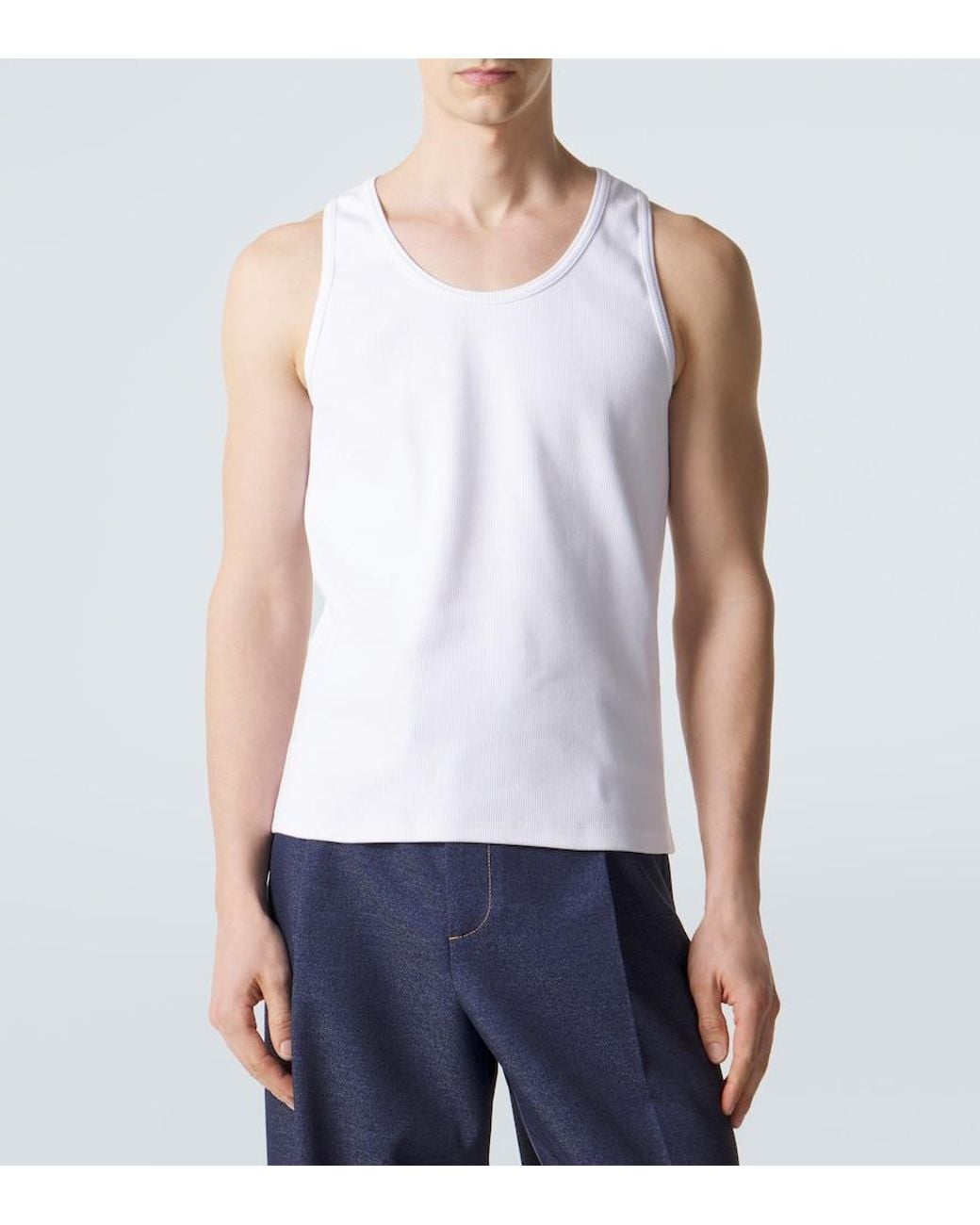 Bottega Veneta White Classic Round Neck Dry Cotton Top for men