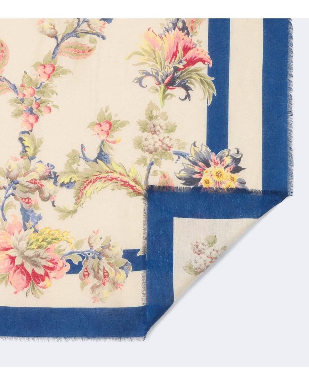 Etro Blue Floral Modal And Cashmere Scarf