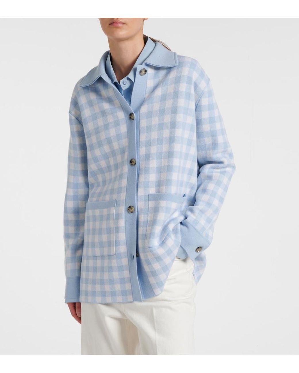 Jardin Des Orangers Blue Gingham Wool And Cashmere Cardigan