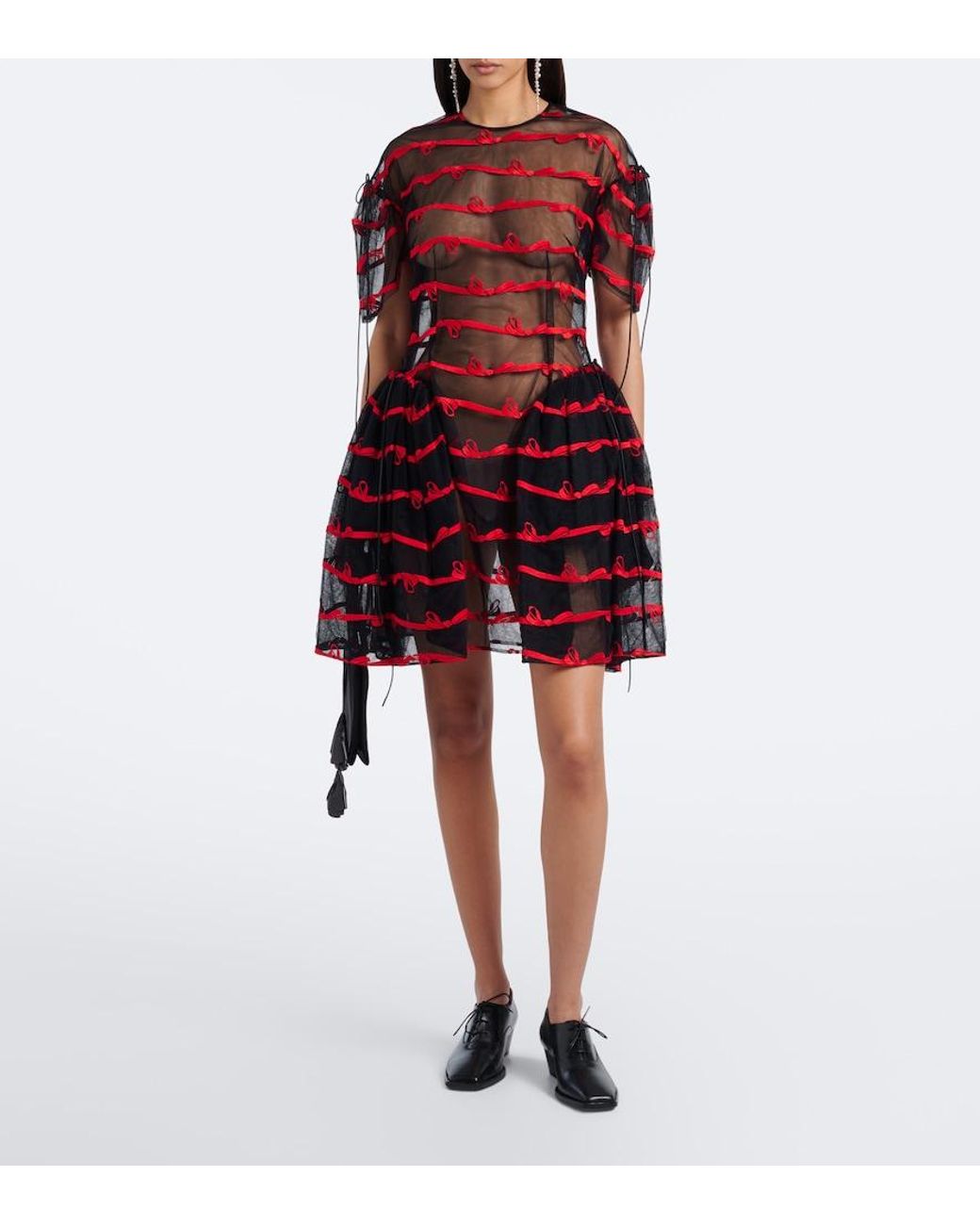 Simone Rocha Red Bow-Detail Tulle Minidress