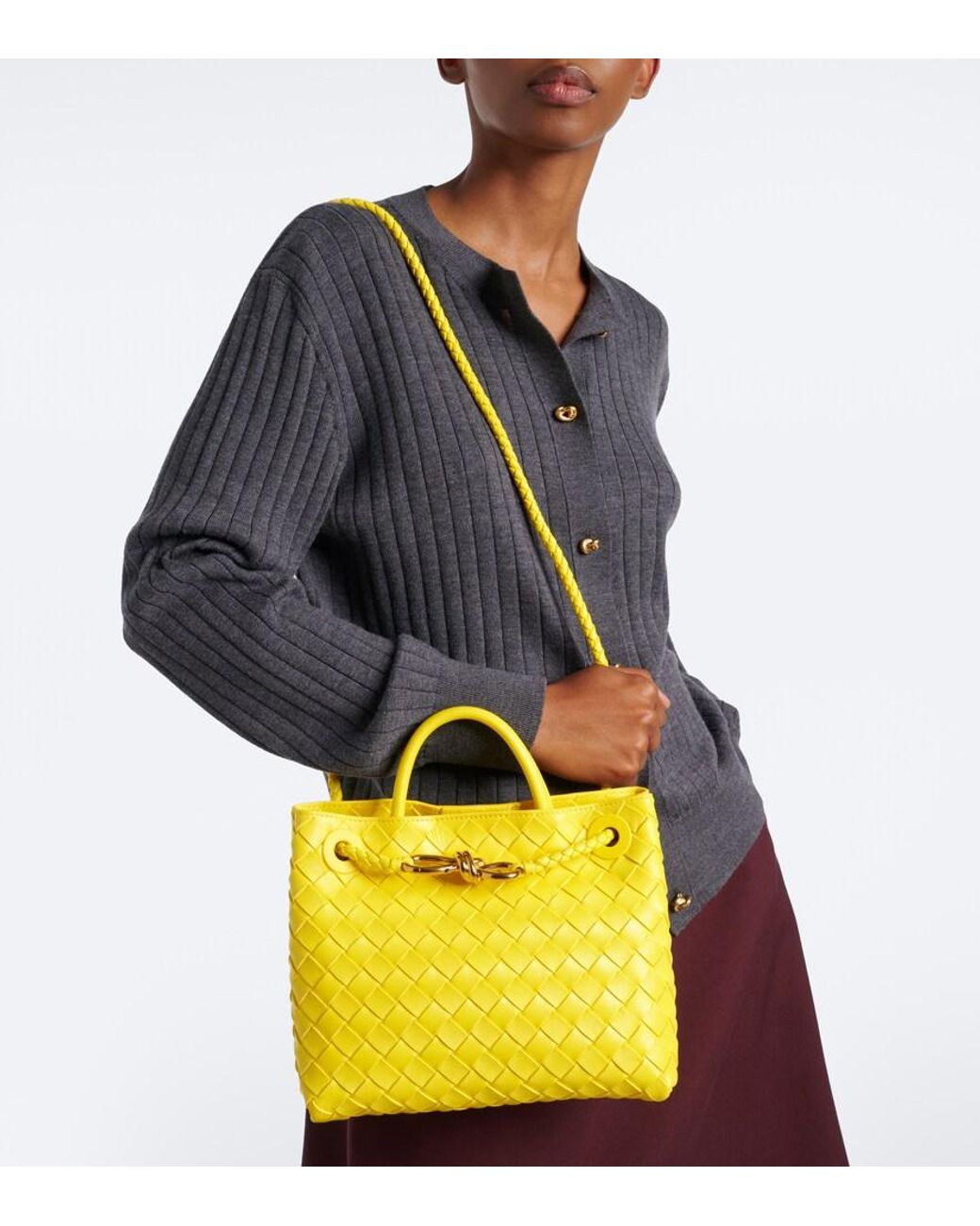 Bottega Veneta Yellow Andiamo Small Leather Tote Bag
