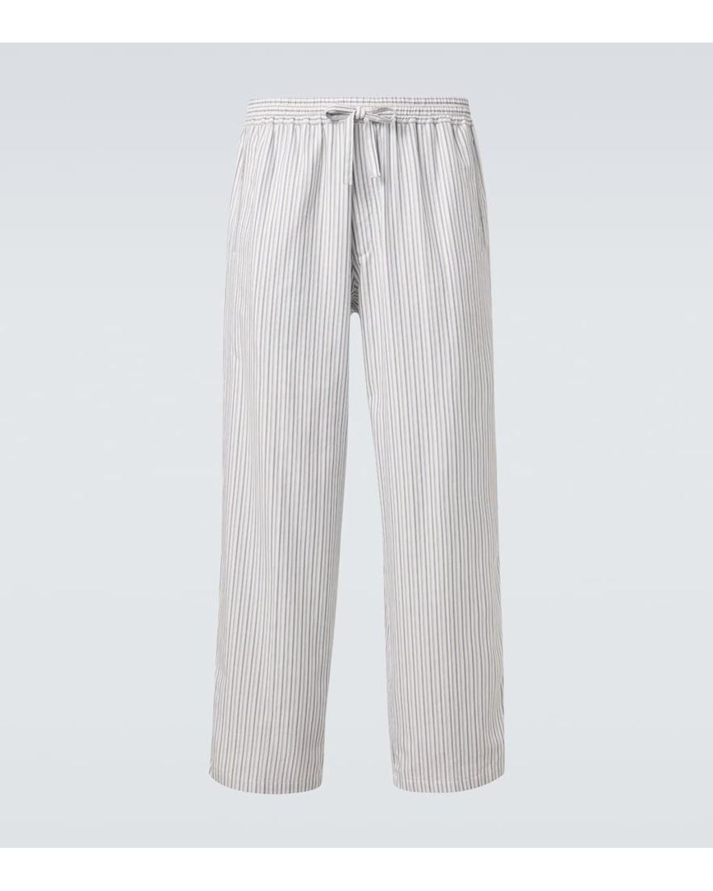 Umit Benan White Julian Striped Cotton Wide-Leg Pants for men
