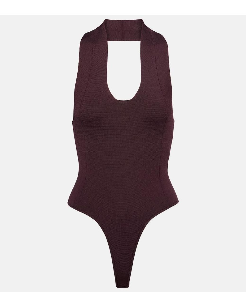 Khaite Purple Toto Knitted Open-Back Bodysuit