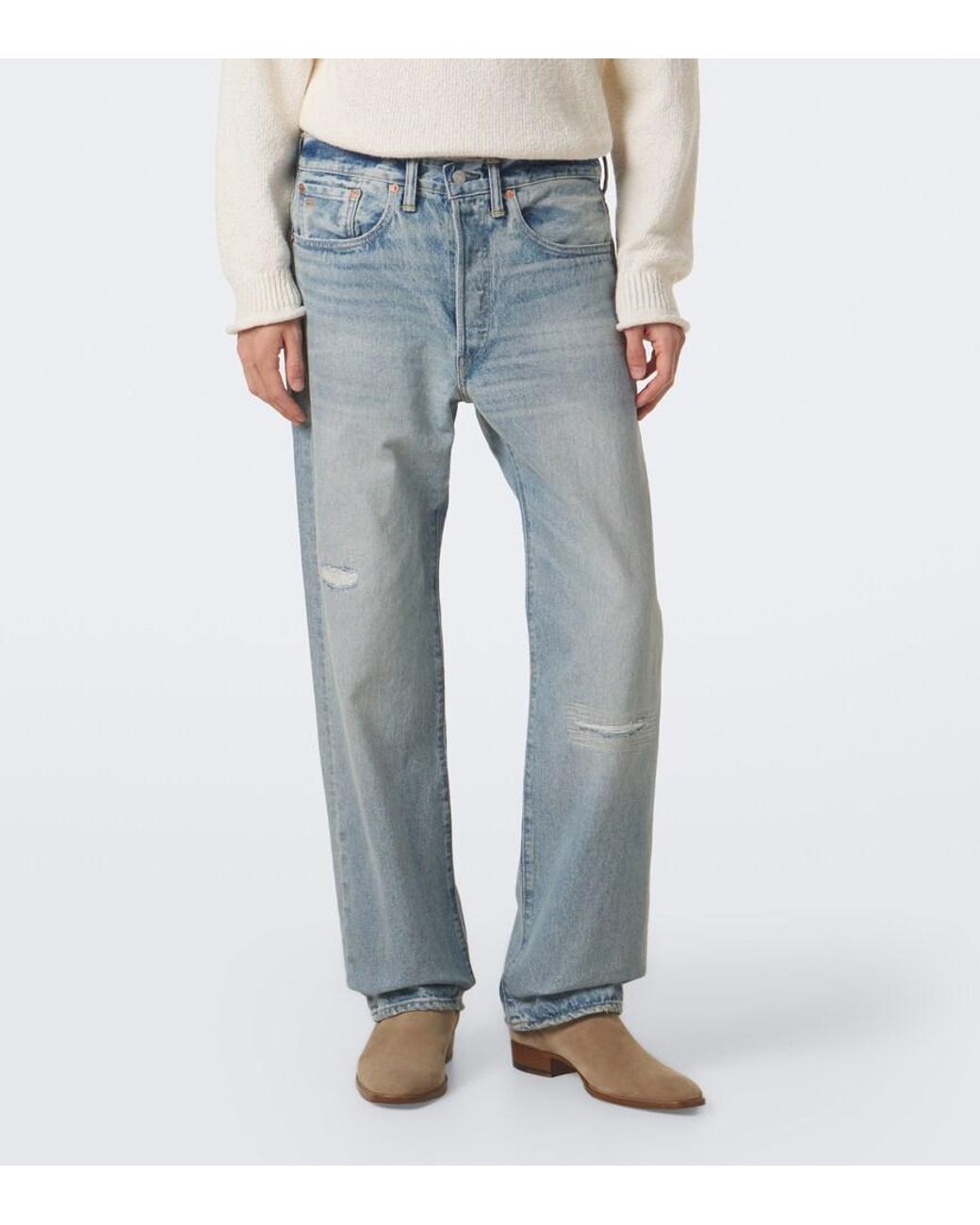 RRL Blue Faded Straight Jeans for men