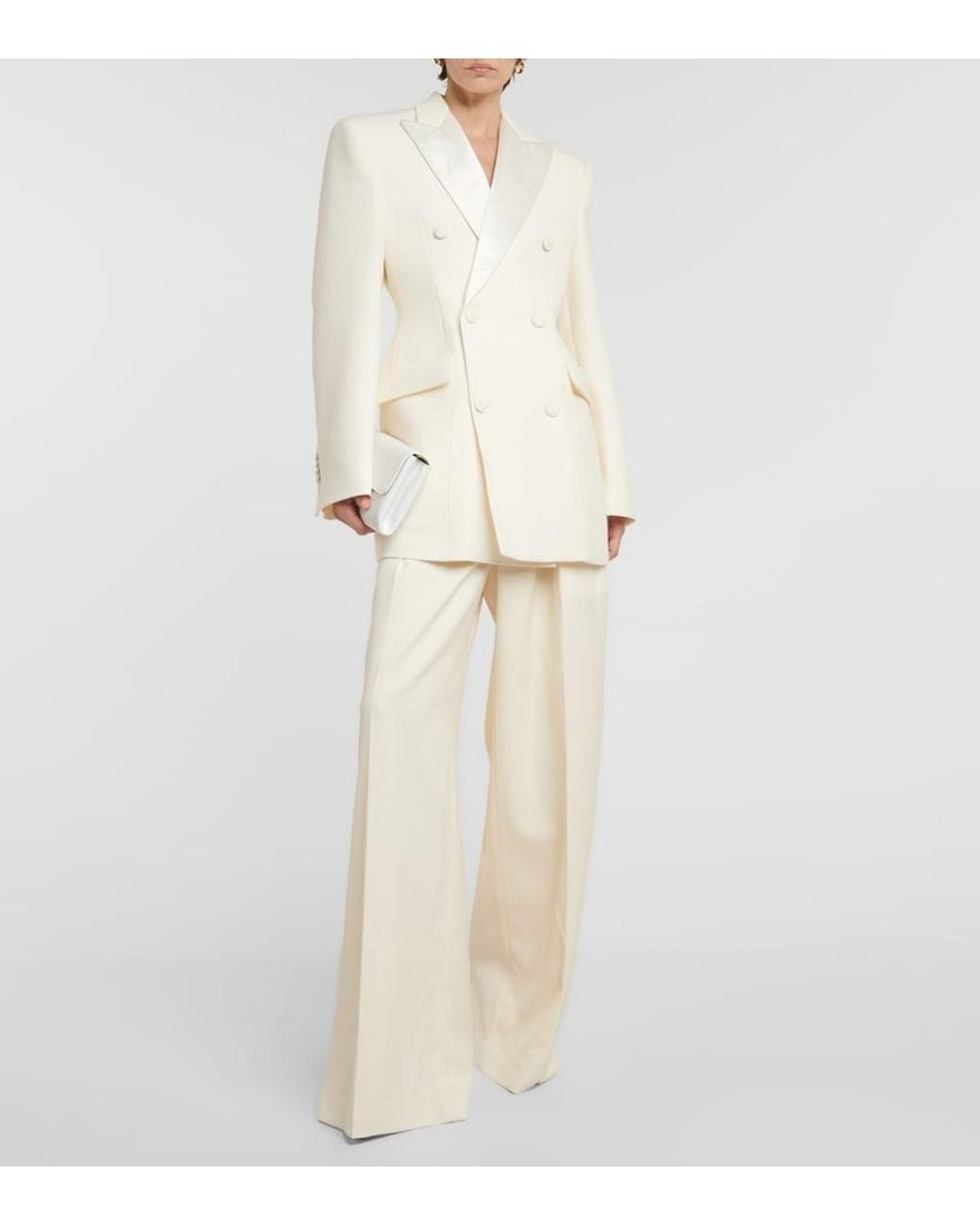 Wardrobe NYC Natural High-Rise Wool Wide-Leg Pants