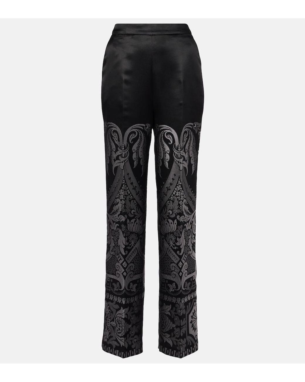 Etro Black Silk Jacquard Palazzo Trousers