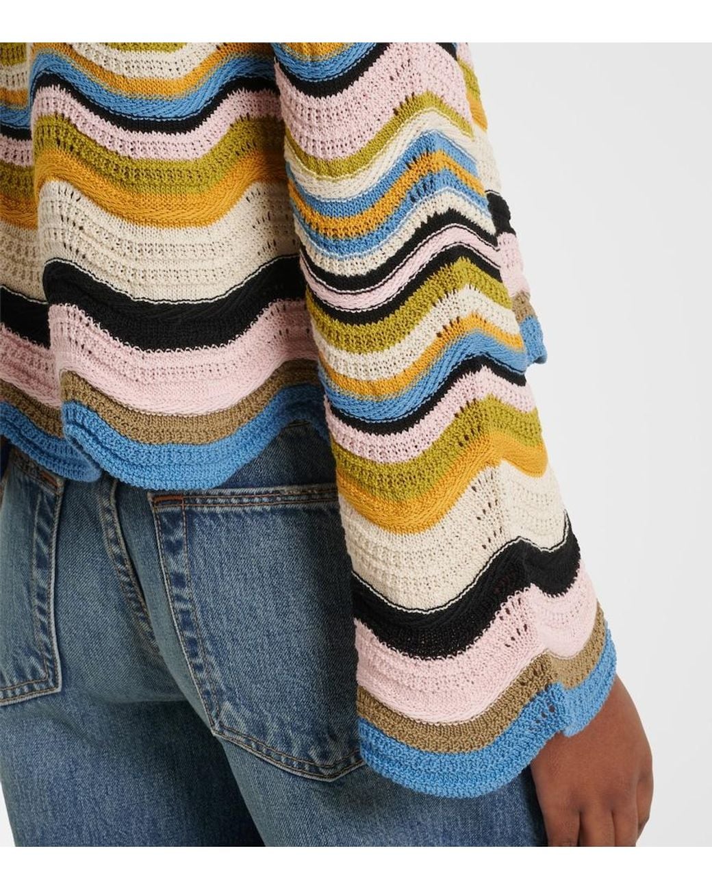 LaDoubleJ Metallic Chevron Crochet Cotton Sweater