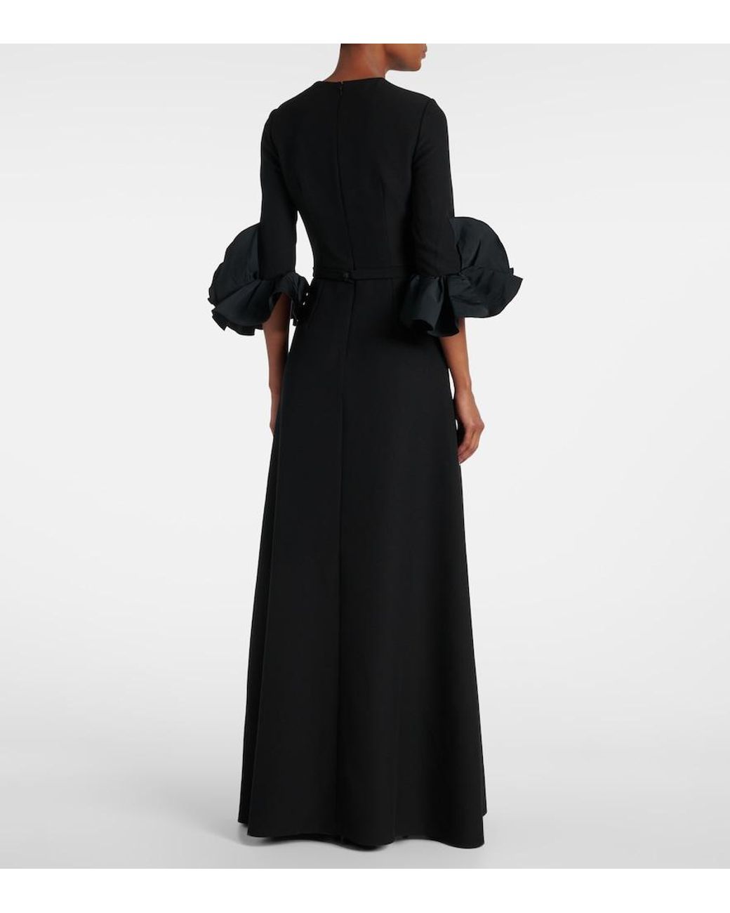 Safiyaa Black Belted Ruffled Crepe Gown