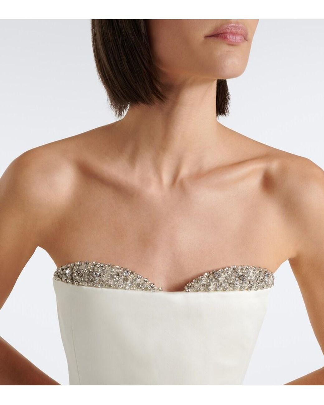The New Arrivals Ilkyaz Ozel White Noelie Embellished Satin Bustier Gown