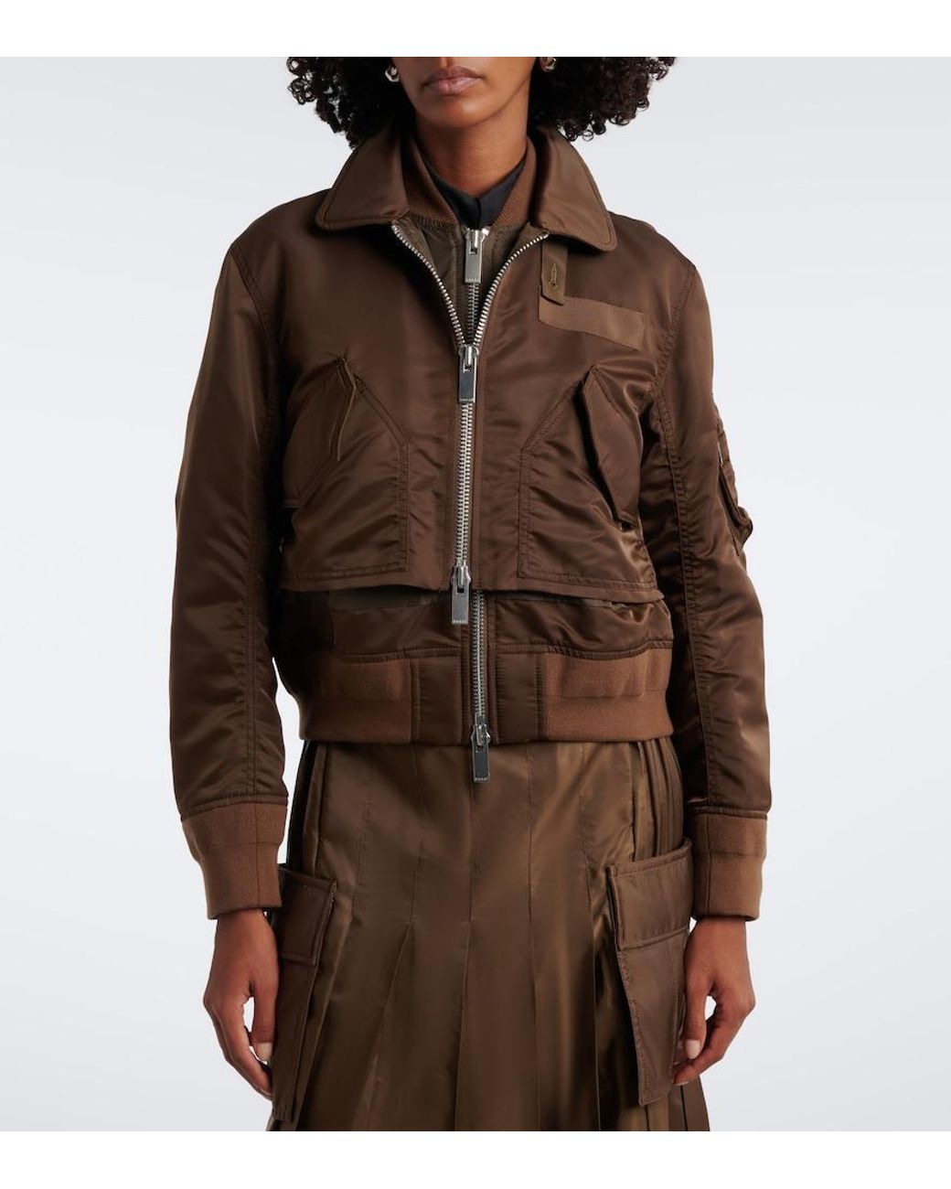 Sacai Brown Layered Technical Bomber Jacket