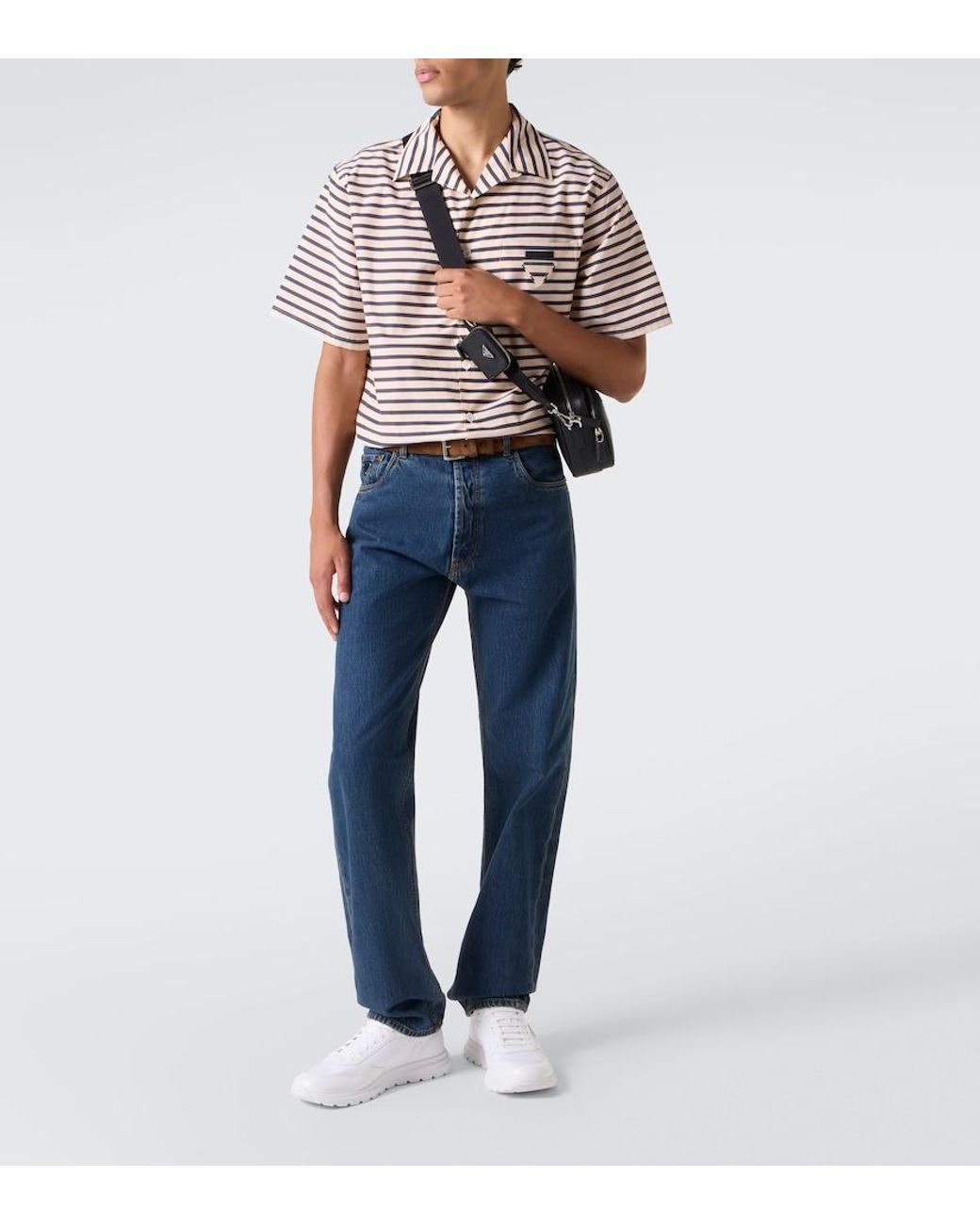 Prada White Logo Leather-Trimmed Sneakers for men