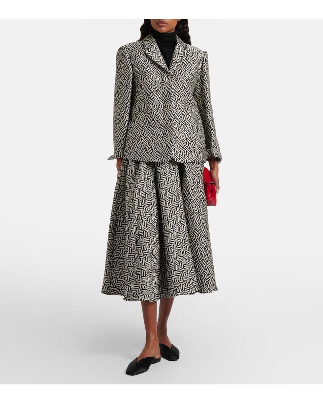 Max Mara Gray Perle Cotton-Blend Jacquard Midi Skirt