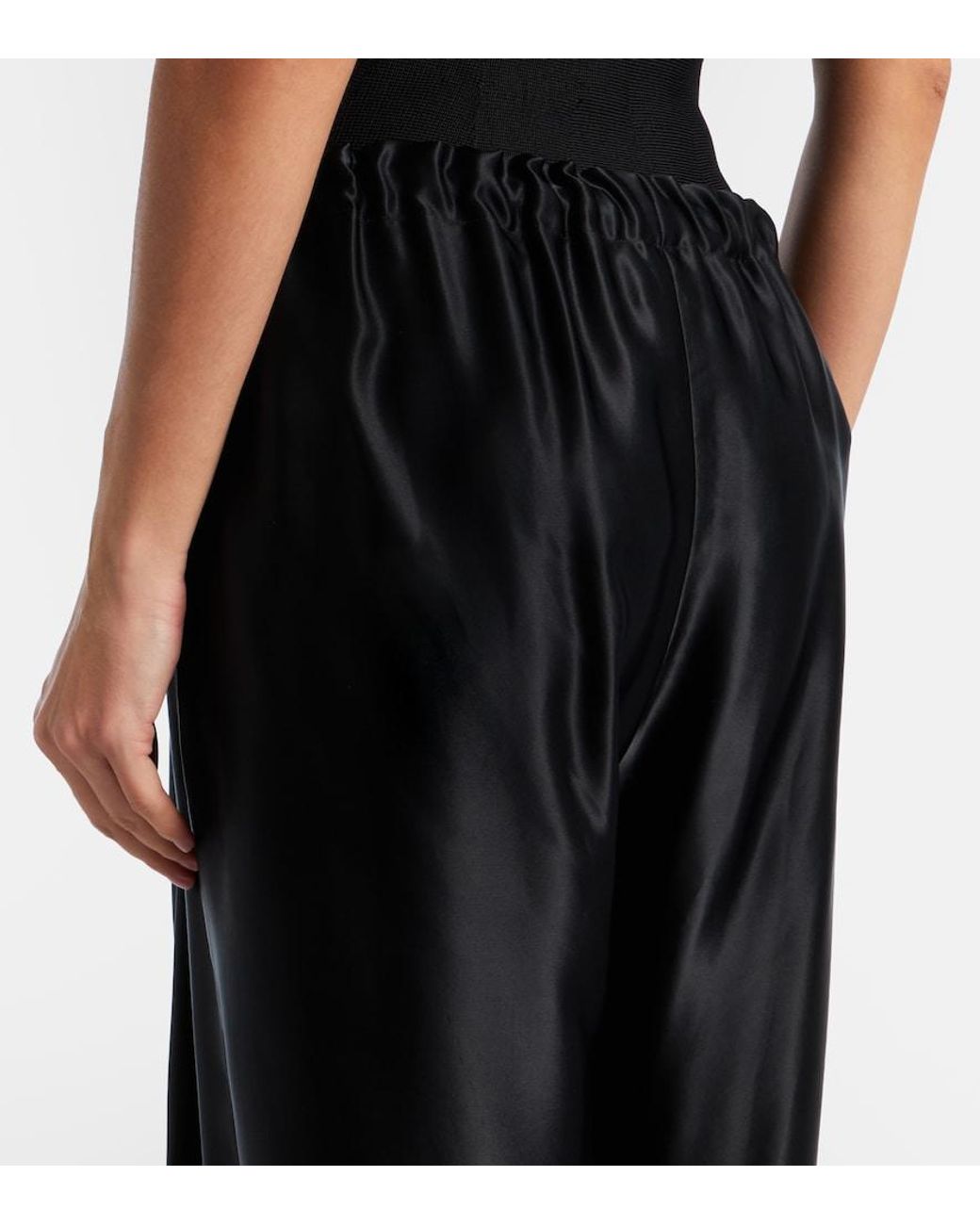 Khaite Black Rohen Satin Wide-Leg Pants