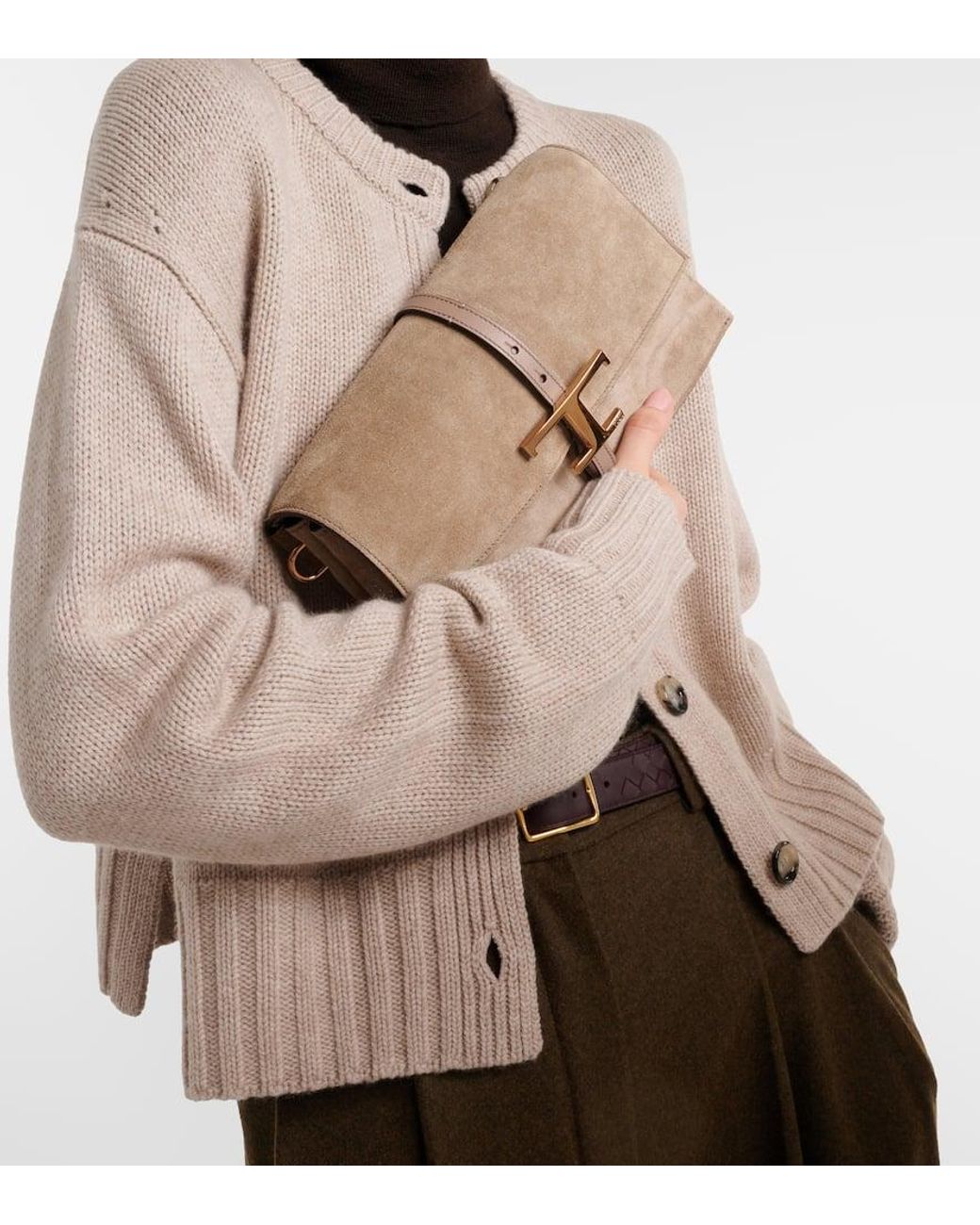 Tod's Brown Schultertasche T Timeless Mini Aus Veloursleder