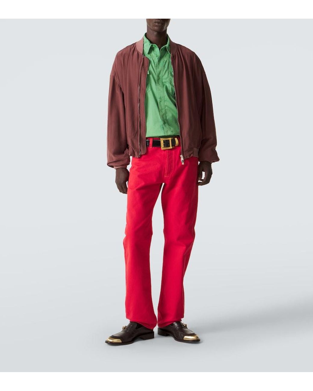 Versace Red Oversized Silk Poplin Blouson Jacket for men