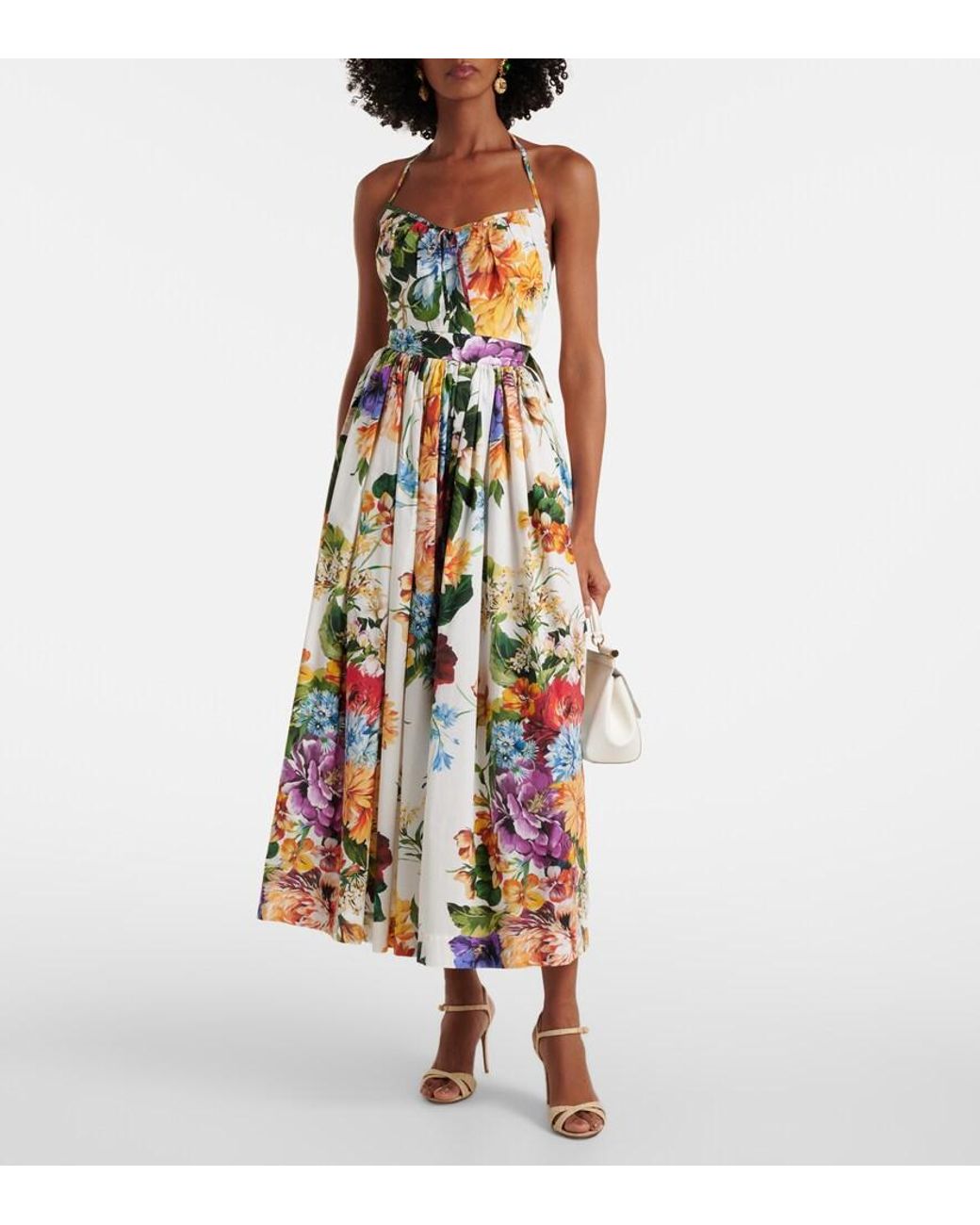 Dolce & Gabbana White Floral Cotton Poplin Crop Top