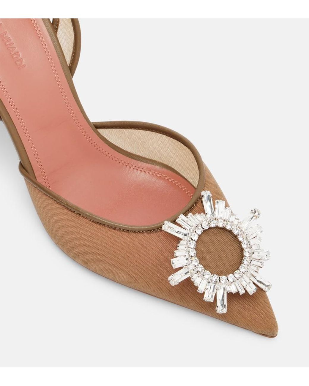 AMINA MUADDI Brown Begum Embellished Mesh Slingback Pumps