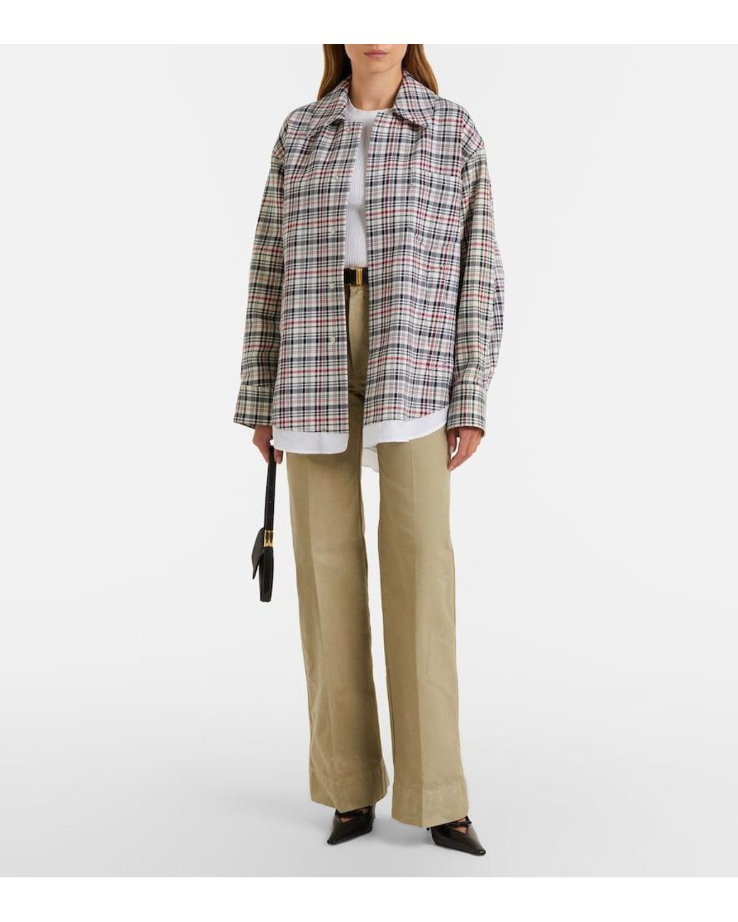 Victoria Beckham White Checked Oversized Cotton And Wool Jacket