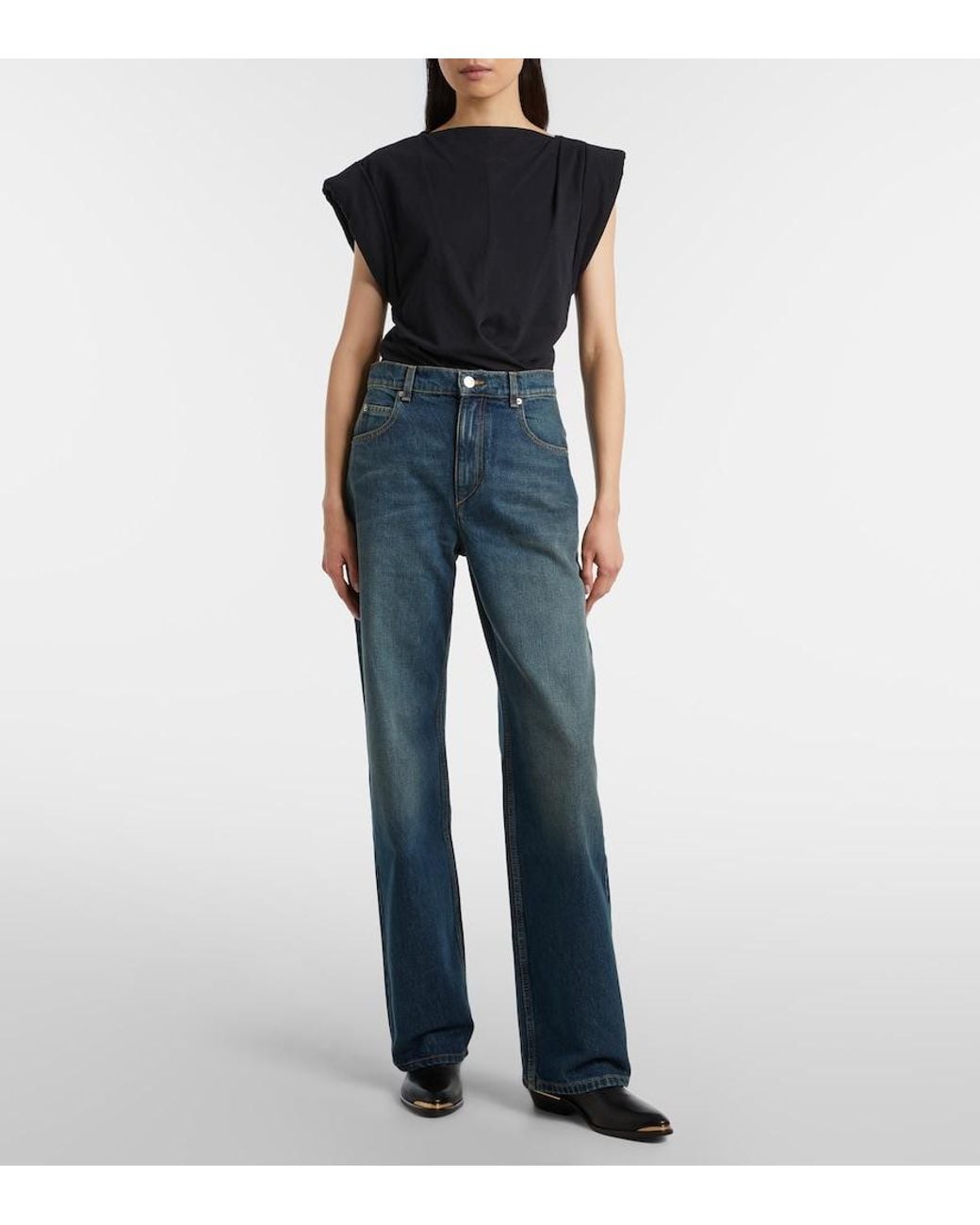 Isabel Marant Blue Dromie Mid-Rise Straight Jeans