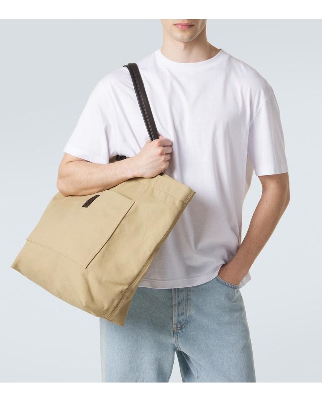 The Row Natural Tori Leather-Trimmed Canvas Tote Bag for men