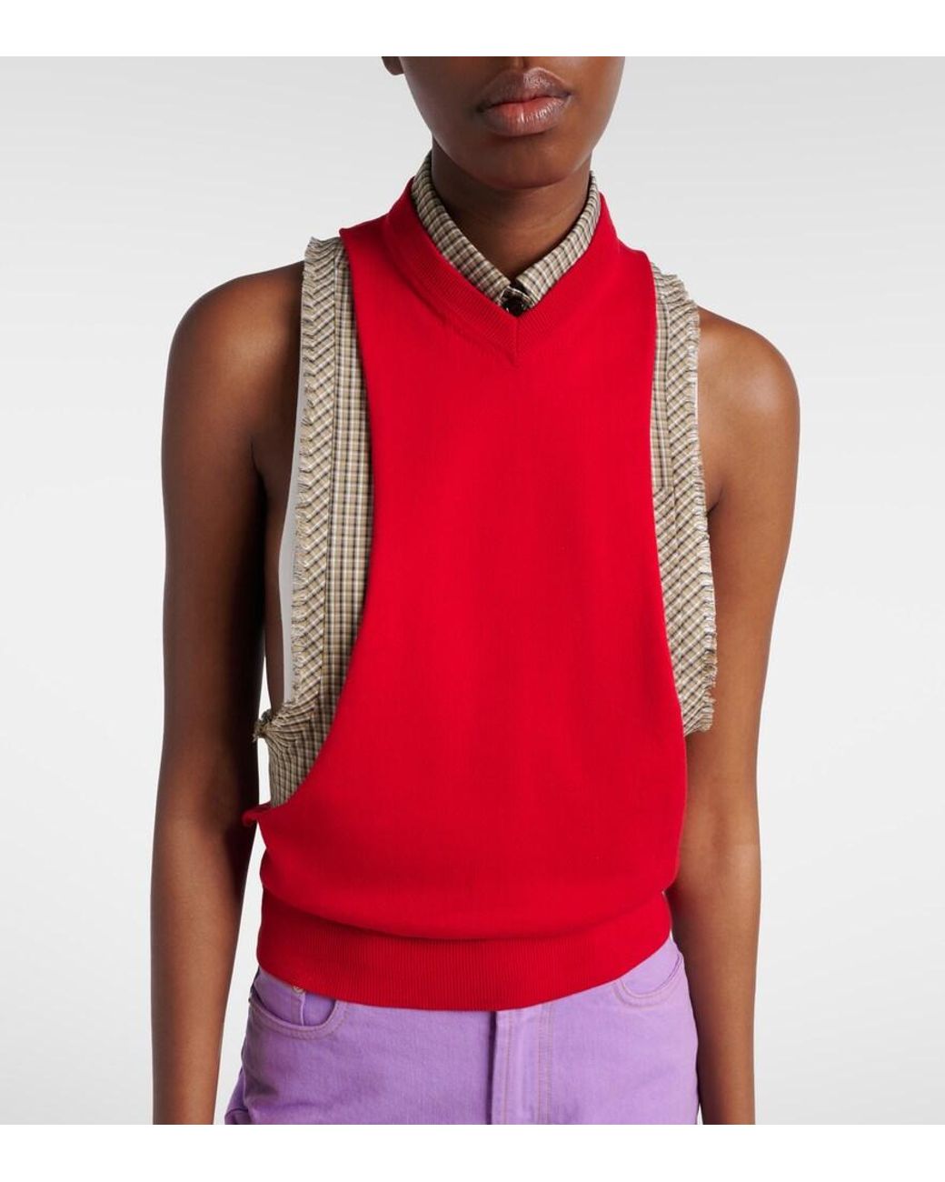 Versace Red Knitted Cotton Top