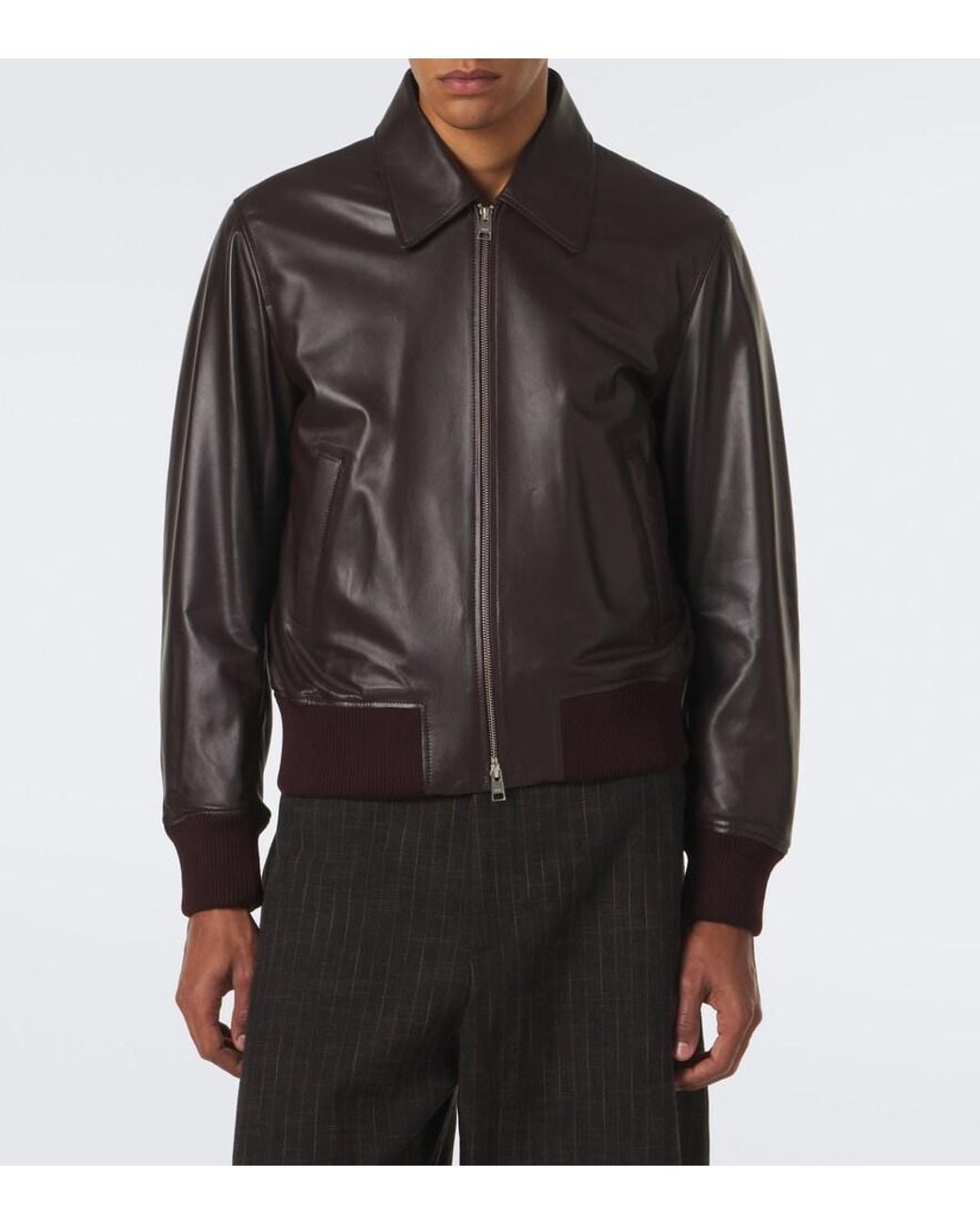 AMI Black Leather Blouson Jacket for men