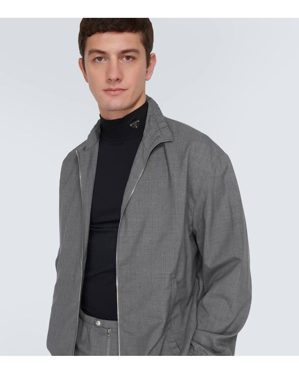 Prada Virgin Wool Blouson Jacket in Grey for Men | Lyst UK
