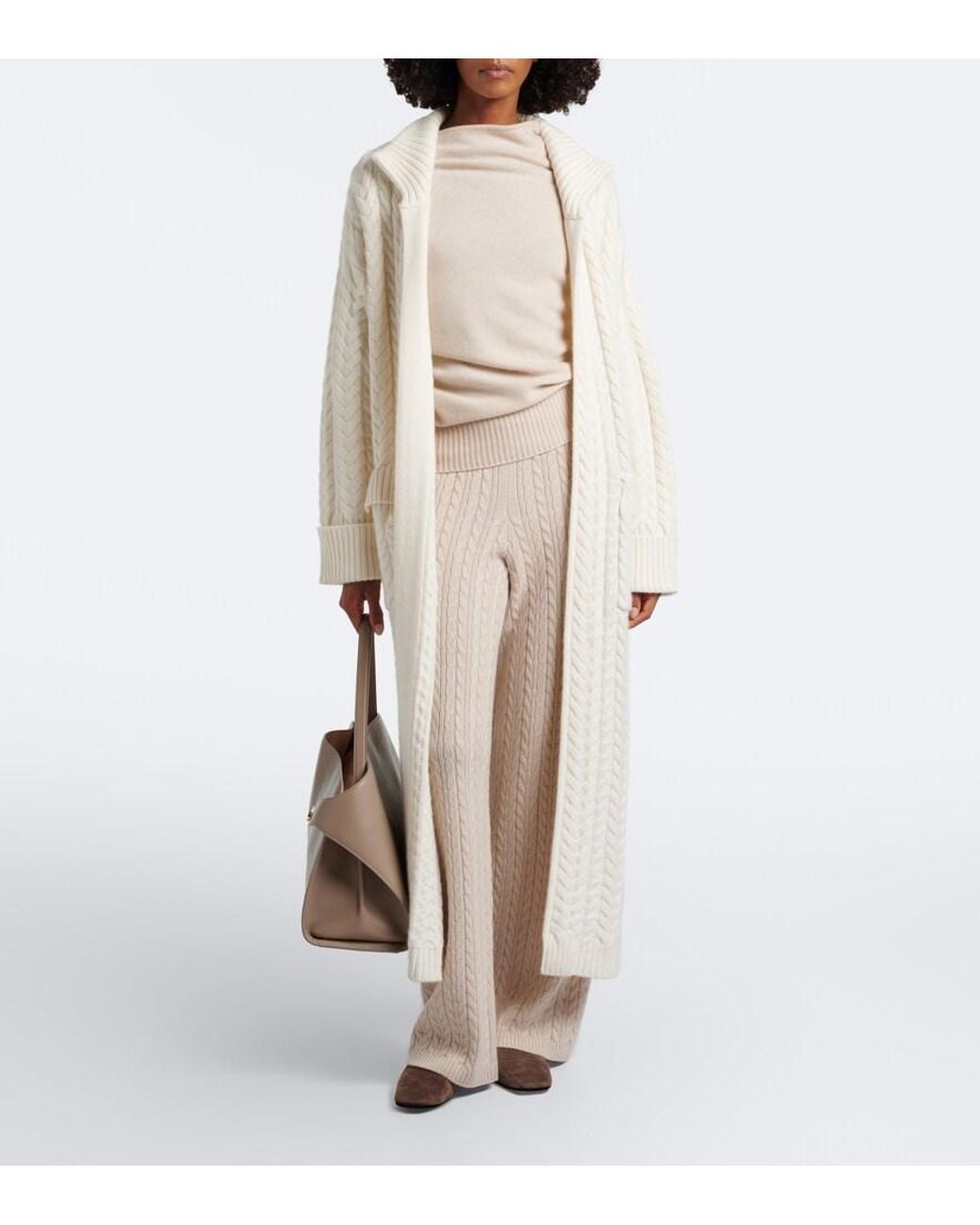 arch4 Natural Bond Street Cable-Knit Cashmere Long Cardigan