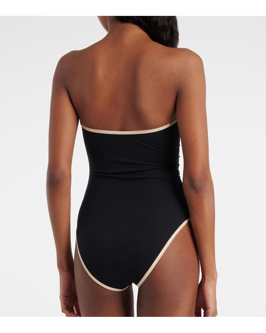 Totême Black Stripe Edge Strapless Swimsuit