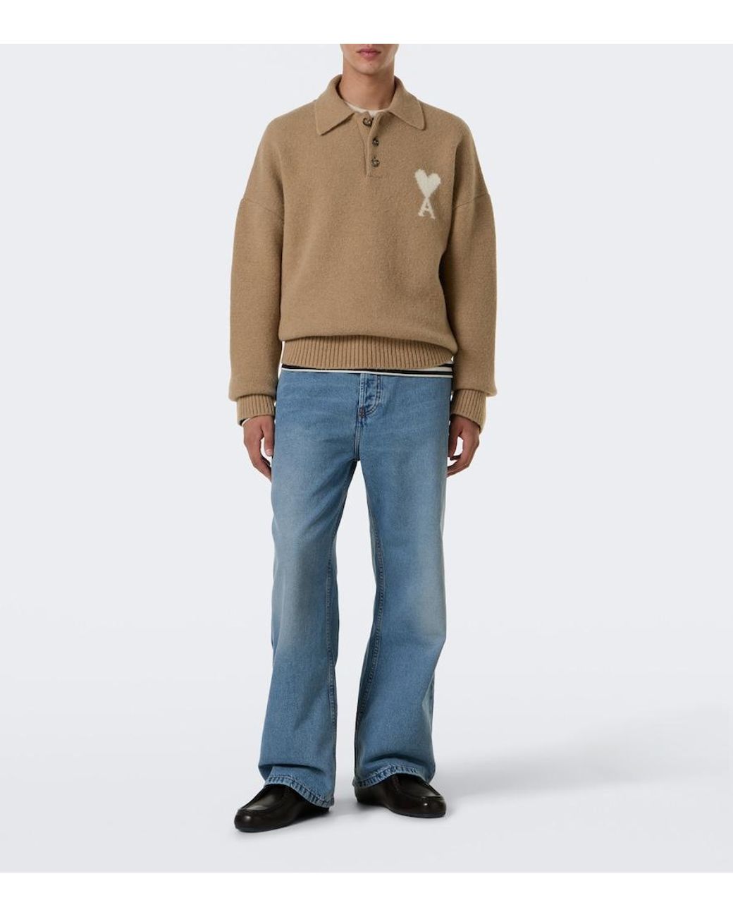 AMI Blue Faded Wide-Leg Jeans for men