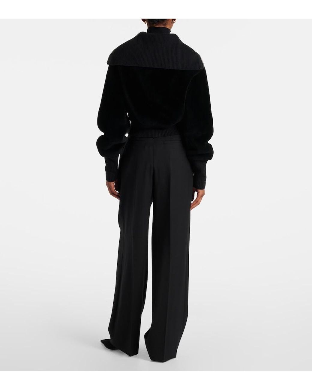 Victoria Beckham Black Shearling Bomber Jacket