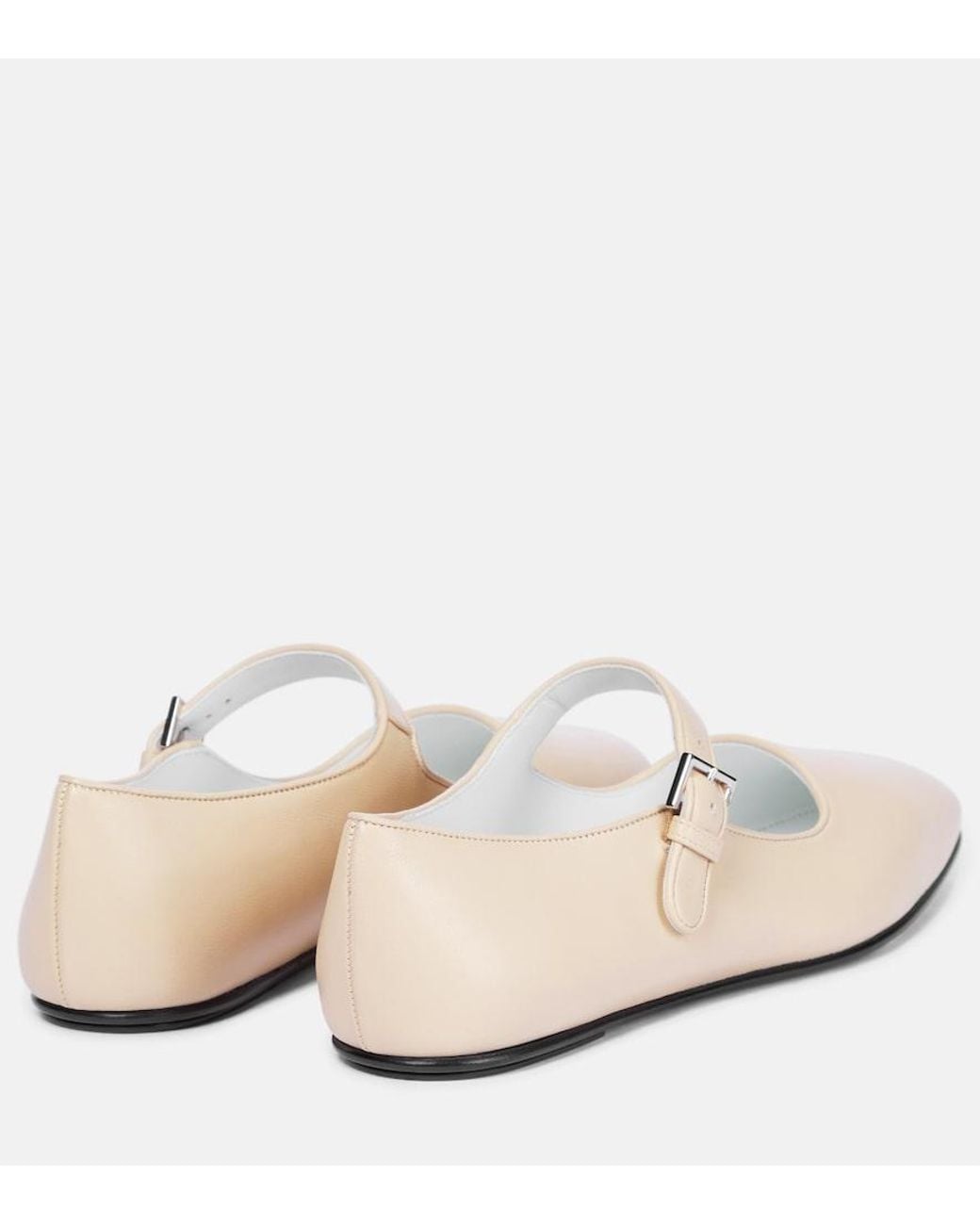 The Row White Ava Leather Mary Jane Ballet Flats