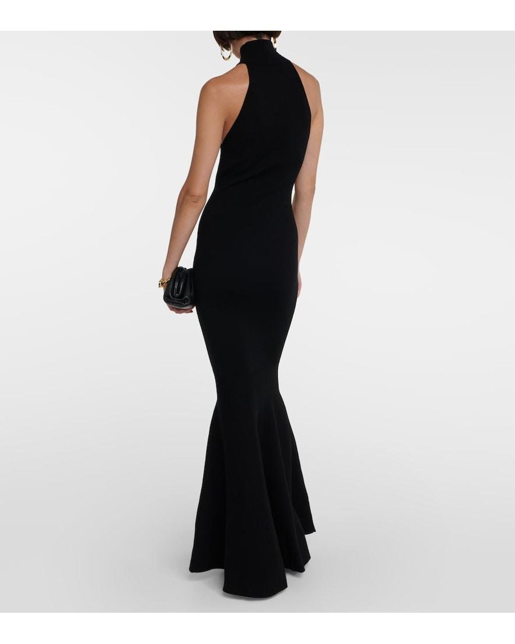Nina Ricci Black High-Neck Wool-Blend Maxi Gown