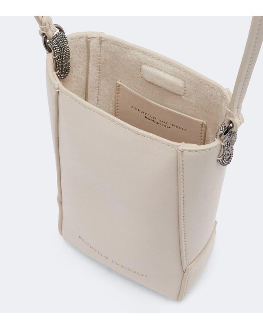 Brunello Cucinelli White Duo Mini Monili Leather Phone Pouch