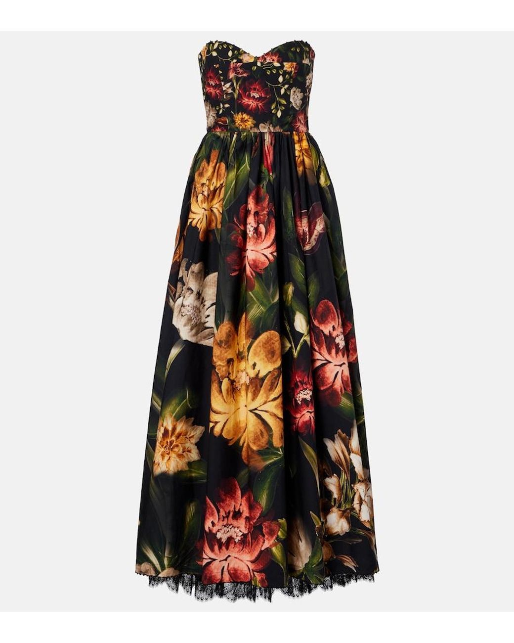Agua Bendita Orange Tonia Floral Lace-Trimmed Cotton Maxi Dress