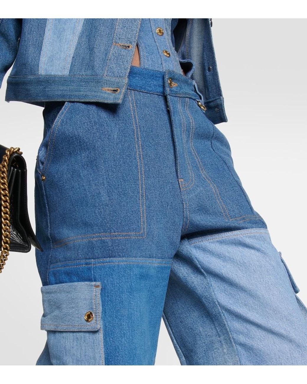 MARINE SERRE Blue Monogram High-Rise Wide-Leg Jeans