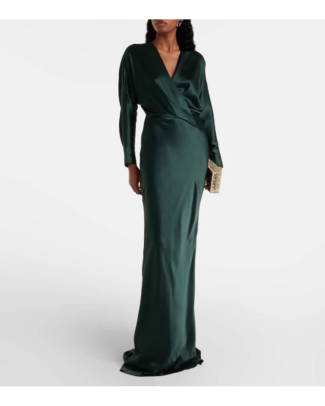 The Sei Green Silk Satin Wrap Gown