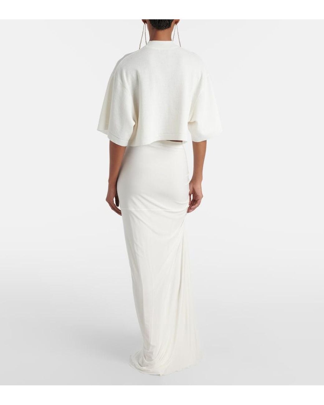 Alaïa White Cropped Cotton And Wool-Blend T-Shirt