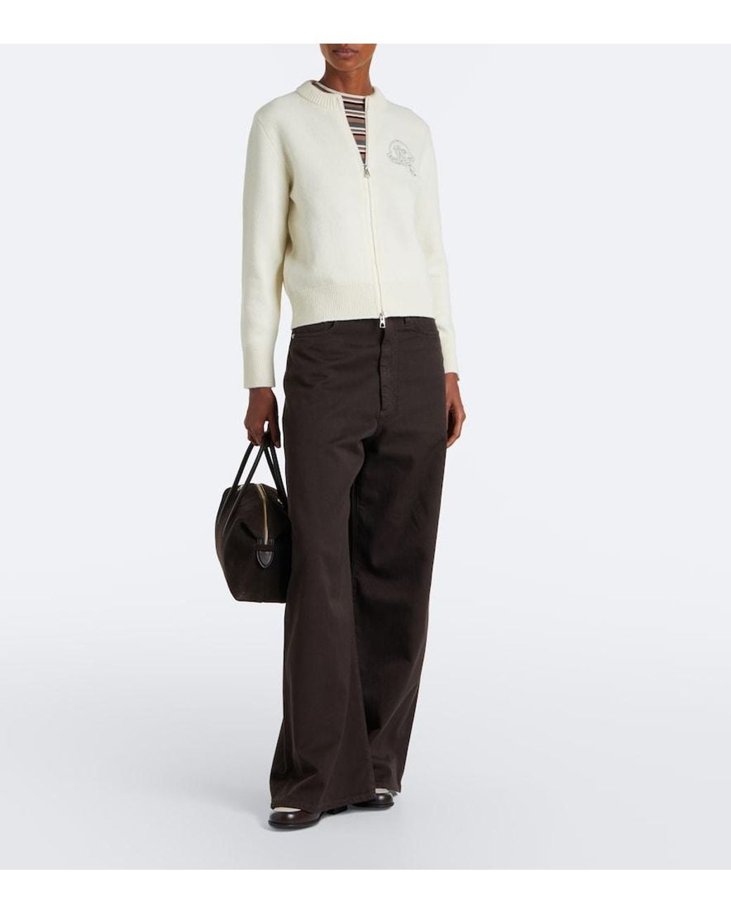 Moncler White Embroidered Wool And Cashmere Cardigan