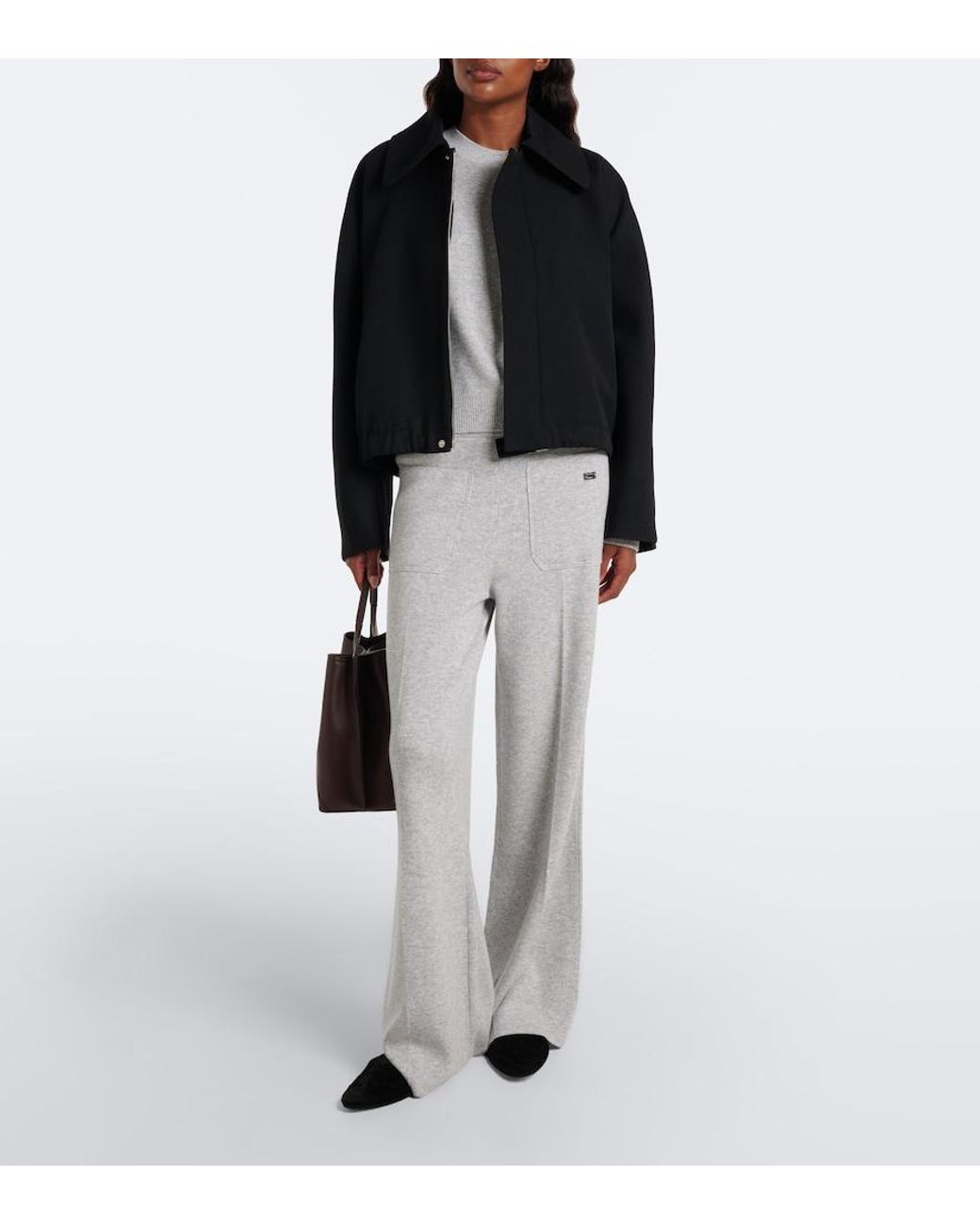 Victoria Beckham Gray Wool And Cashmere Wide-Leg Pants