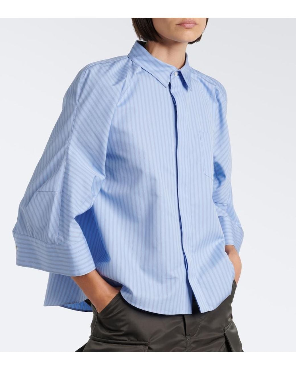 Sacai Blue Striped Cotton-Blend Poplin Shirt