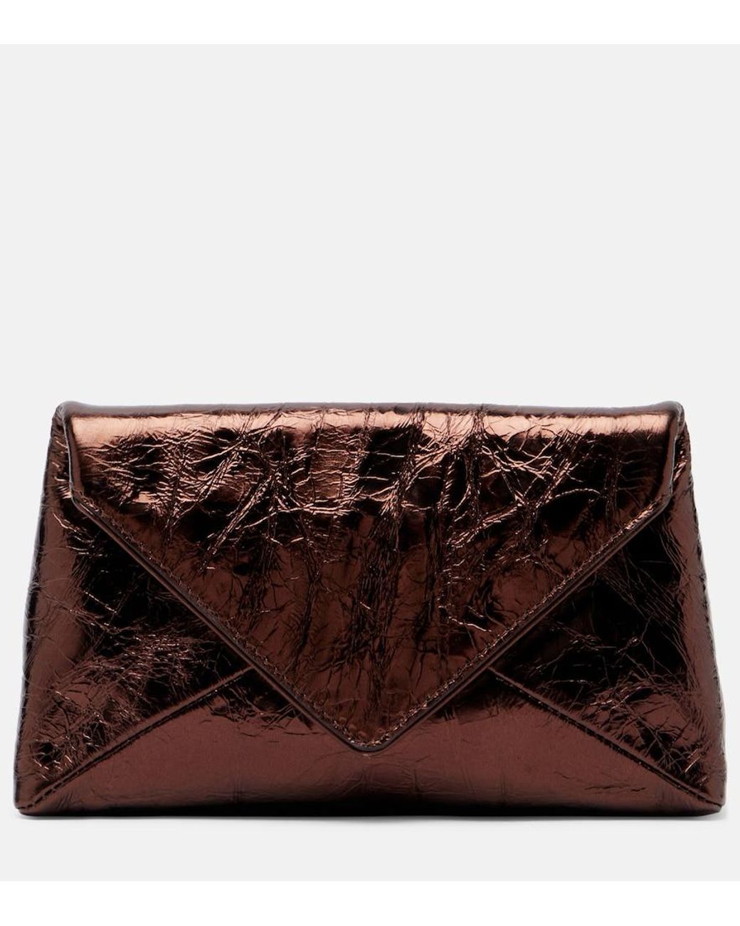 Dries Van Noten Brown Small Metallic Leather Clutch