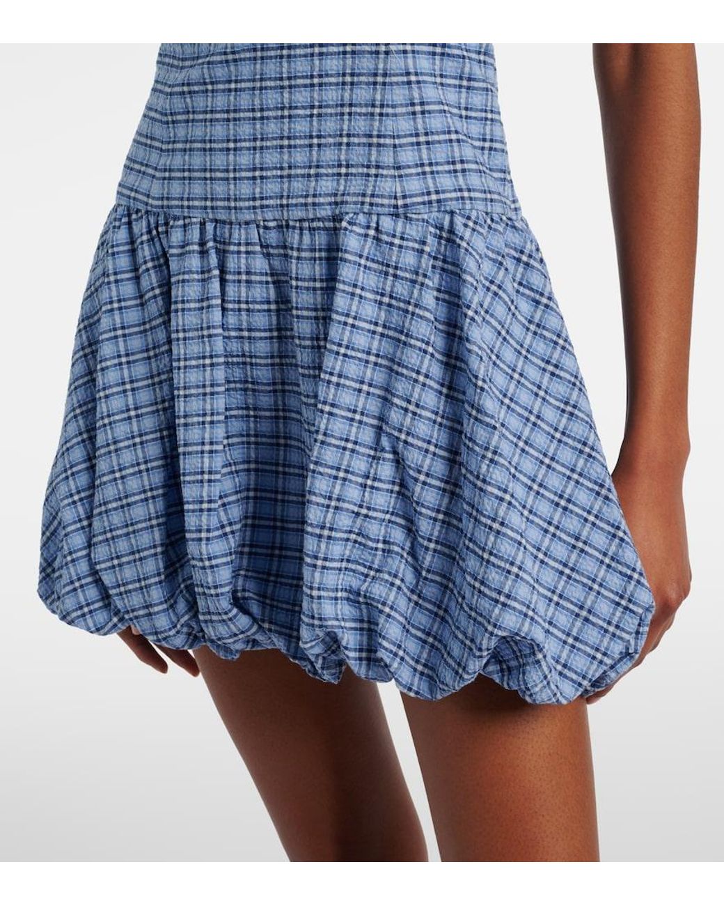 Faithfull The Brand Blue Pelea Checked Cotton Minidress