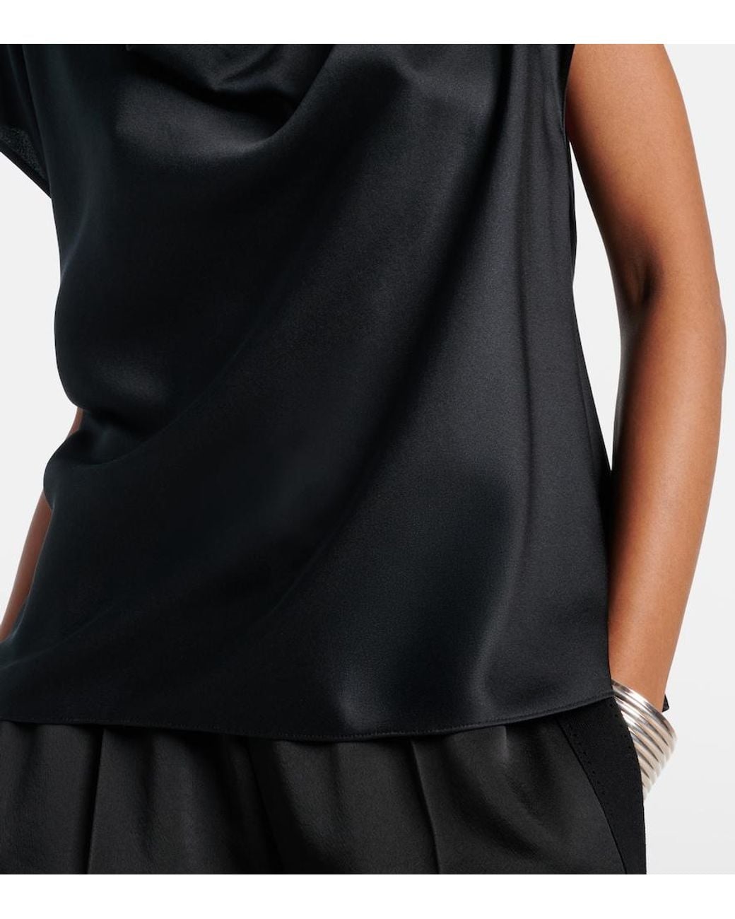 Vince Black Draped Silk Satin Top